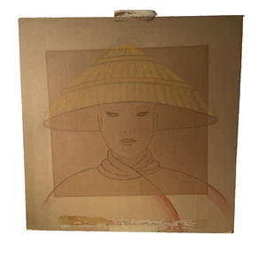 ¿Original? ¿Ilustración de Dorothy Dwin? ¿Dibujo? Mujer Asiática con Sombrero Vietnamita LEER - Imagen 1 de 13