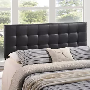 Modway Tufted Upholstered Faux Leather Square Queen Size Headboard in Black - Picture 1 of 2