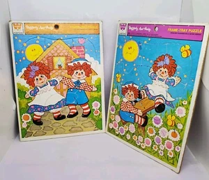 Raggedy Ann Andy Sandbox Whitman Frame Tray Puzzle Vintage 1976 Rag Doll Lot 2x - Picture 1 of 5