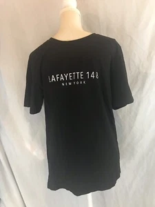 Lafayette 148 Mens Logo Basic Cotton Tee Shirt Crew Neck Black Top Size M - Picture 1 of 4