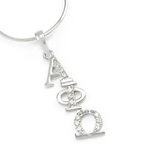 Alpha Phi Omega sterling silver diagonal pendant with simulated diamonds - Picture 1 of 2