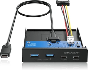 GRAUGEAR 3.5 Inch Front Panel Hub, 4 Ports Internal Metal USB Hub, 2X USB-C 10Gb - Picture 1 of 12