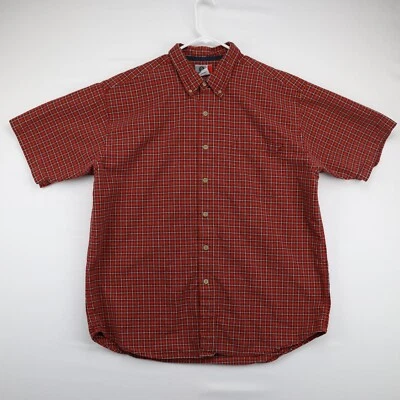 Arizona Jean Co Men Dress Shirt XL Red White Plaid Short Sleeve Button Down Prep - Image 1 of 4