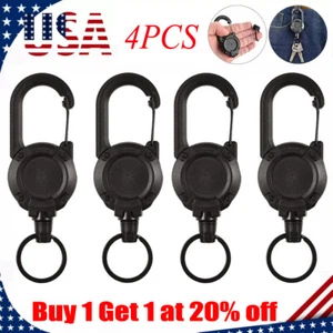 Heavy Duty Retractable Carabiner Car Key Chain Badge Holder Steel Cord Keychain - Picture 1 of 12