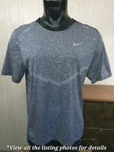Nike Running Navy Blue/ Gray Heather Reflective Activewear S/s Shirt Top Sz L - Picture 1 of 8