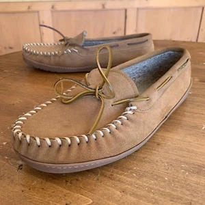 Minnetonka Tan Suede Moccasin Slippers Mens 11M - Picture 1 of 11