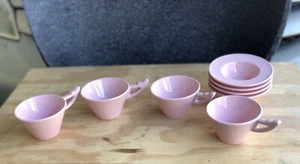 Salins Studio Of France Pink Tea Cup Set Of 4 w/ Saucers Postmodern VTG Rare - Picture 1 of 10