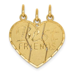14k Yellow Gold 3 piece Break-apart BEST FRIENDS Charms Pendants 0.99 Inch - Picture 1 of 3