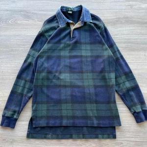 Vintage 90's Men's Medium Green and Navy Polo Shirt Denim Collar Rugby Bro Lad  - Picture 1 of 8