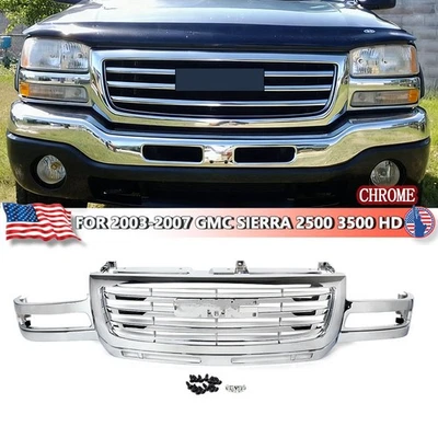 All Chrome Front Upper Grille For 2003-2006 2007 GMC Sierra 2500HD 3500 HD NEW Foto 1 de 4