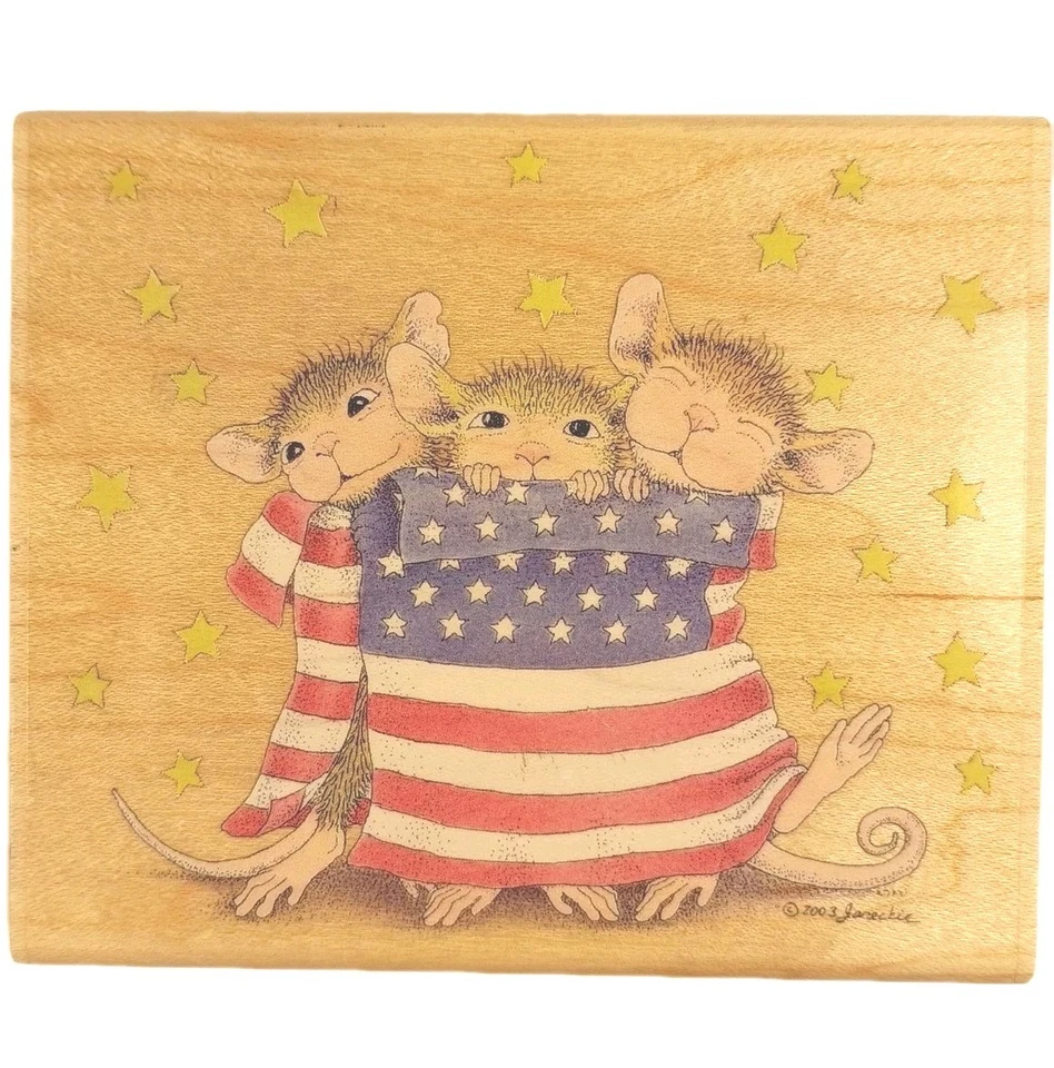 Stampabilities Casa Ratón Patriótico Envoltura Sello de Goma Bandera 4 de Julio América Foto 1 de 4