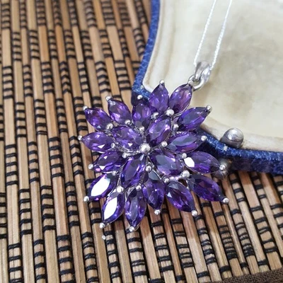 Colar de prata esterlina 925, pingente de ametista genuíno, 4 quilates, estrela, flor  - Imagem 1 de 4