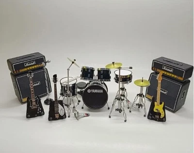 1/12 Miniature Drum Yamaha Style Black + 3 Guitars Mic & Amp – Gift Display Set - Image 1 of 4