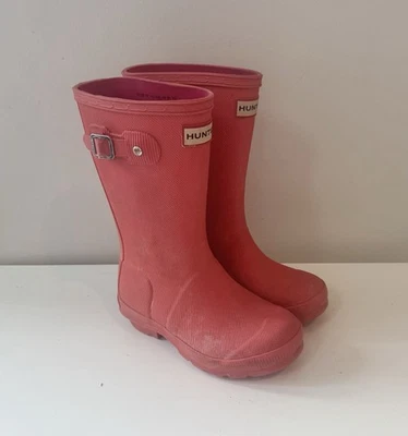 Hunter Sz 1 Girls Rain Boots Kids Original Textured Coral Pink-Orange - Image 1 of 4