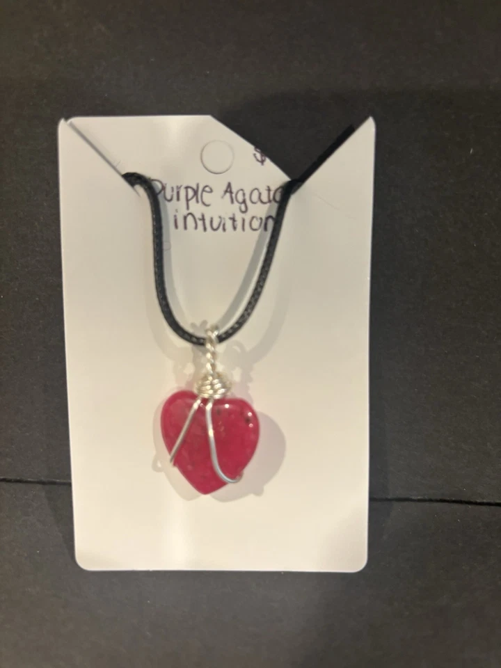 "Collar de 18"" colgante de piedra de corazón de ágata púrpura chakra reiki amuleto curativo" Foto 1 de 1
