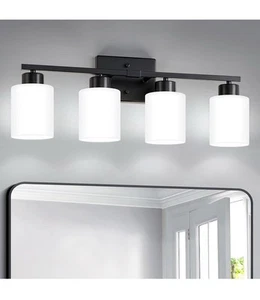 4-Light Modern Black Bathroom Vanity Light, Milky White Frosted Glass - Picture 1 of 7