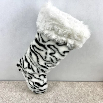 Faux Fur Collection Animal Tiger Print Christmas Stocking Holiday Black & White - Image 1 of 4