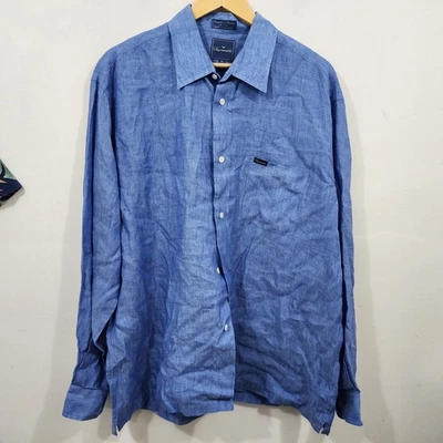 Camisa de Vestir Faconnable Lino Azul Manga Larga Botón Delantero Ligera Para Hombres XL Foto 1 de 4