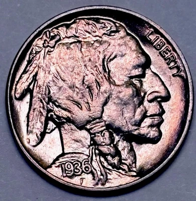 1936 P BU+++ Semi-prueba como Buffalo Nickel Super Gem Foto 1 de 4