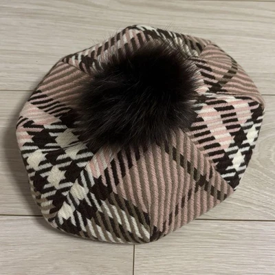 Burberry Etiqueta Azul Boina a Cuadros Rosa Mujer Sombrero Accesorio Colección Original Foto 1 de 3