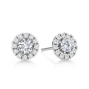 14K White Gold Lab Grown Diamond Halo Stud Earrings For Women (0.63 Cttw,  E-F - Picture 1 of 5