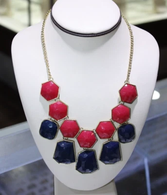 Red & Blue Stone Necklace Gold Plated Custom Jewelry NEW - Image 1 of 4