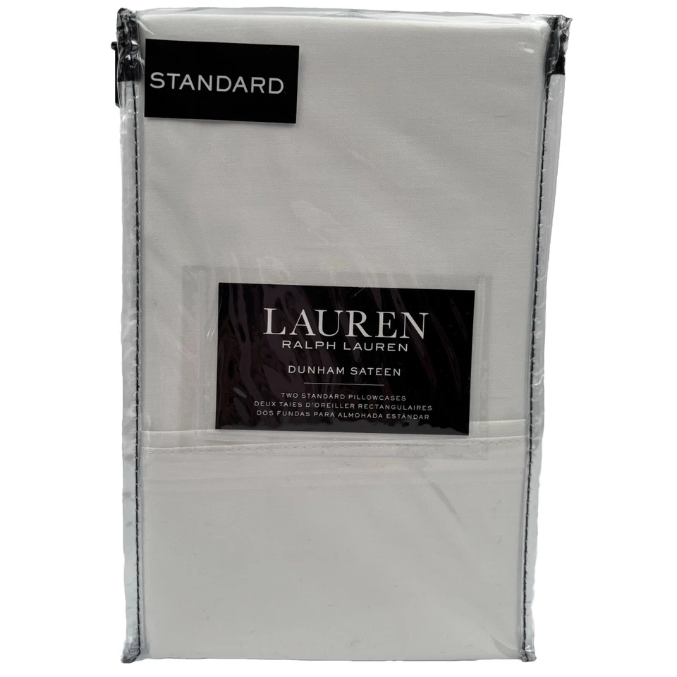 Set of 2 Ralph Lauren Dunham Sateen Standard Pillowcases White 300tc