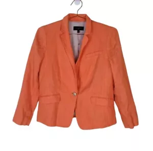 New TALBOTS 12 Petite Orange Single Button Linen Blazer Jacket Women - Picture 1 of 16