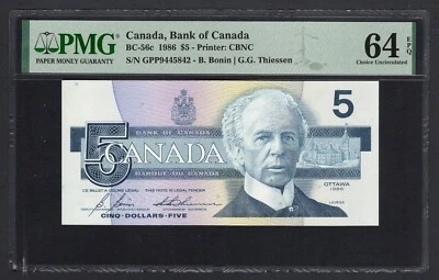 Canada 5 Dollars 1986 BC-56c Uncirculated Graded 64 - Image 1 of 2