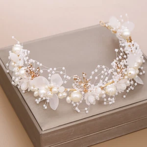 Big Flower White Pearl Crystal Hair Head Band Accessories Bridal Wedding - Picture 1 of 10