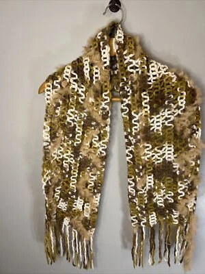 Pelle Nova Di Riviera 毛皮条纹针织围巾棕色均码 6' — 第 1/4 张图片