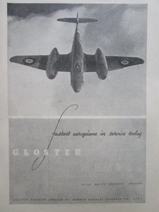 12/1946 PUB GLOSTER FLUGZEUG METEOR JÄGER RAF ROLLS DERWENT MOTOREN ANZEIGE - Bild 1 von 1