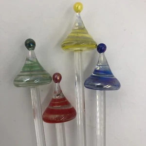 Blown Glass Barware Swizzle Stick Drink Stirrer Red, Blue, Green & Yellow Swirl - Picture 1 of 9