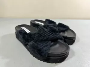 Worn once Bershka women's black chunky platform slide sandals size 38 USA 7.5-8 - Picture 1 of 3