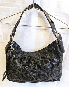 Charlie Lapson Handbag - Black Genuine Leather Ziptop Hobo Bag - SN852 - Picture 1 of 7