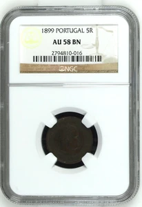 Portugal 1899 5 Reis AU58 BN NGC KM# 530 - Picture 1 of 2