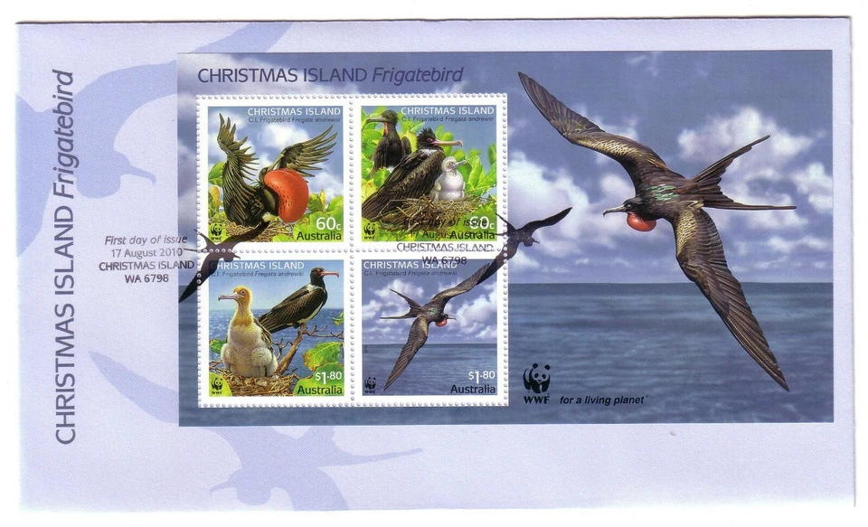 2010 FDC Christmas Island. Frigatebird. MS. Bird Pict.FDI "CHRISTMAS ISLAND" - Image 1 of 1