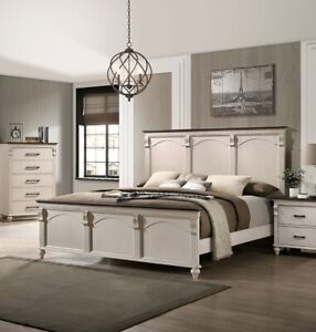 Gorgeous Queen Size Bed 1pc Bedroom Set Antique White Two Tone Solid wood HB FB