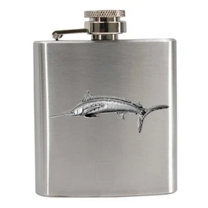 F14 Marlin fish Pewter compact 3oz Stainless Steel Hip Flask Captive top - Picture 1 of 3