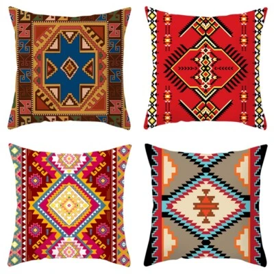 4pcs Boho Throw Pillow Covers Vintage Square Cushion Cases For Couch Sofa US - Image 1 of 4