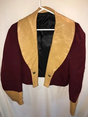 Mens COSTUME WESTERN BURGUNDY TAN LEATHER Reenactment Jacket SIZE M S 44" - Image 1 of 4