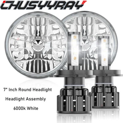 Kit de conversión de faros LED redondos de 7" para Ford F150 1975-1979 haz alto y bajo H4 Foto 1 de 4