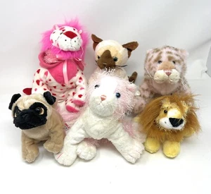 Lot 6 Ganz Webkinz Plushes Snow Leopard Love Lion Pink Siamese Cat Pug NO CODES - Picture 1 of 7