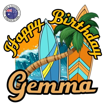 Surfing Beach Party Cake Topper - Personalisation Available - Image 1 of 2