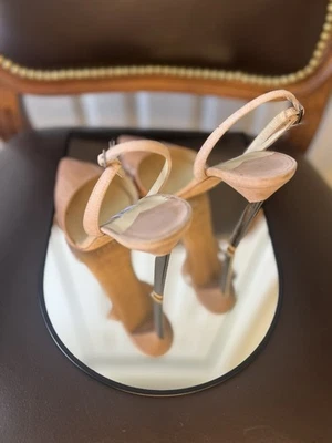 Jimmy Choo Nude Patent Leather Slingback Heels Size 37 | Pointed Toe | Classic - Image 1 of 4