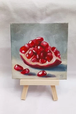Pintura al óleo ORIGINAL Arte de cocina moderno Impresionismo Granada Fruta 4"x4" Foto 1 de 4