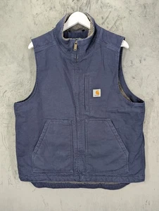 Carhartt Vest Men's Small Medium Relaxed Fit Canvas Duck Sherpa Lined Blue - Picture 1 of 10