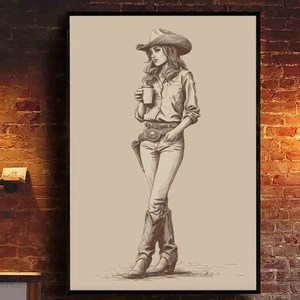 Poster caffè cowgirl vintage stampa arte parete western retrò decorazione country poster - Foto 1 di 5
