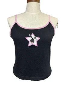 VTG Y2K Fashion Bug x Play Bunny Crop Tank Top Black Pink Sleepwear L - Picture 1 of 5