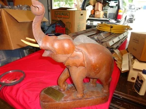 Vintage Holz feine handgeschnitzte Elefant Figur original alt 1967 H 17 L 14" - Bild 1 von 11